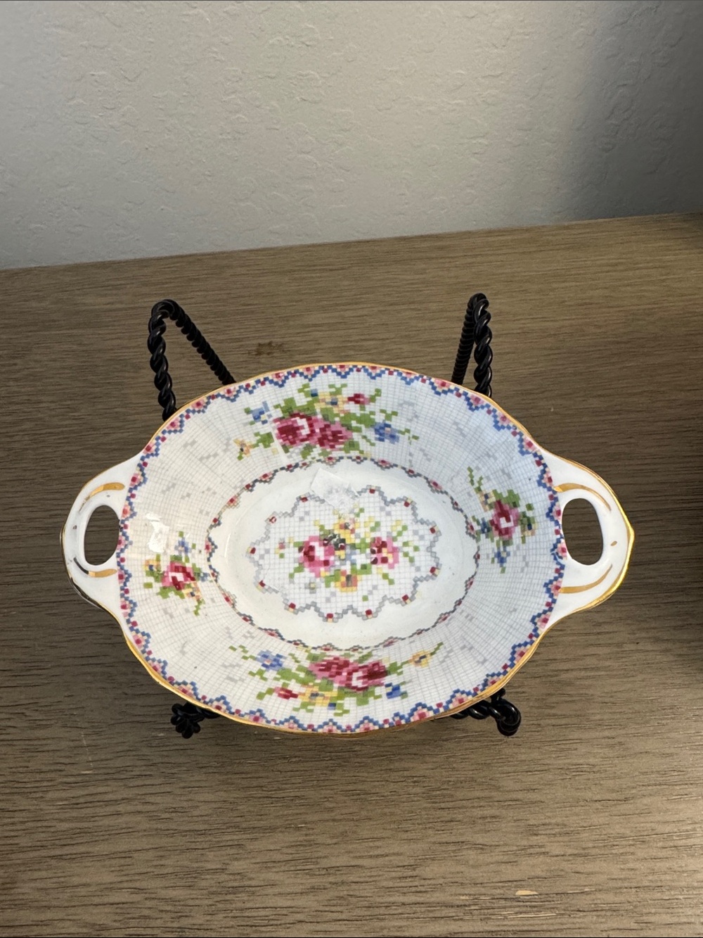 Royal Albert Pixelated Floral Ceramic Bowl in Pink and Green